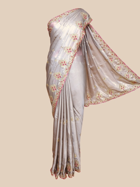 

The Chennai Silks Grey & Pink Embellished Beads and Stones Heavy Work Saree