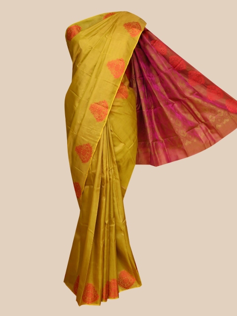 

The Chennai Silks Mustard & Red Pure Silk Arani Saree