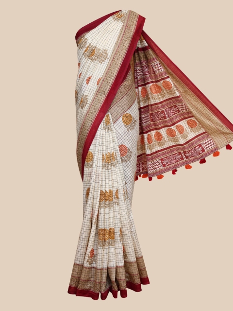 

The Chennai Silks Off White & Beige Floral Bhagalpuri Saree