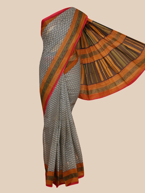 

The Chennai Silks Beige & Black Pure Cotton Fusion Saree