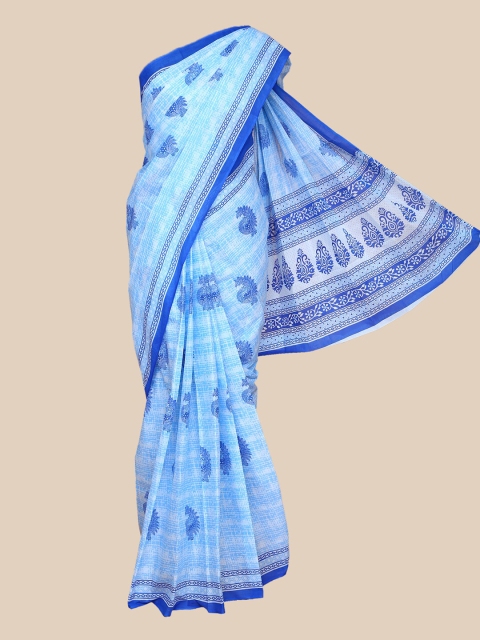 

The Chennai Silks Blue & White Ethnic Motifs Pure Cotton Saree