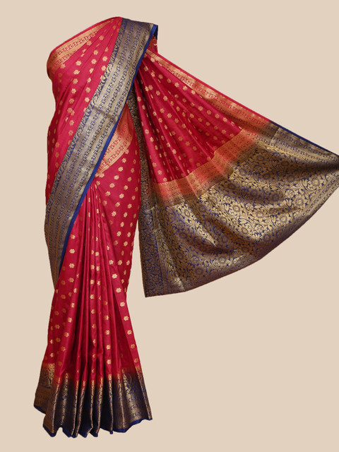 

The Chennai Silks Maroon & Gold-Toned Woven Design Fusion Banarasi Saree