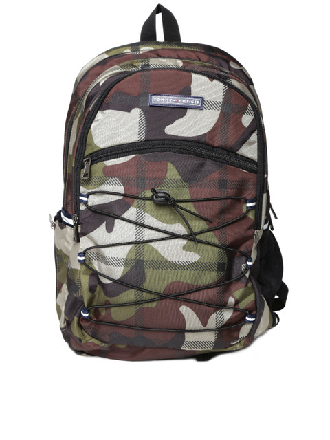 

Tommy Hilfiger Unisex Olive Green & Brown Camouflage Print Laptop Backpack