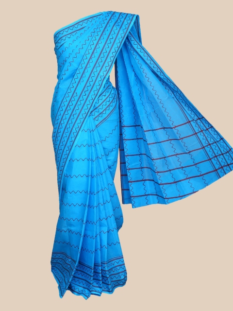 

The Chennai Silks Blue & Purple Striped Pure Cotton Saree