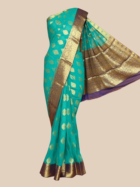 

The Chennai Silks Green & Gold-Toned Ethnic Motifs Saree