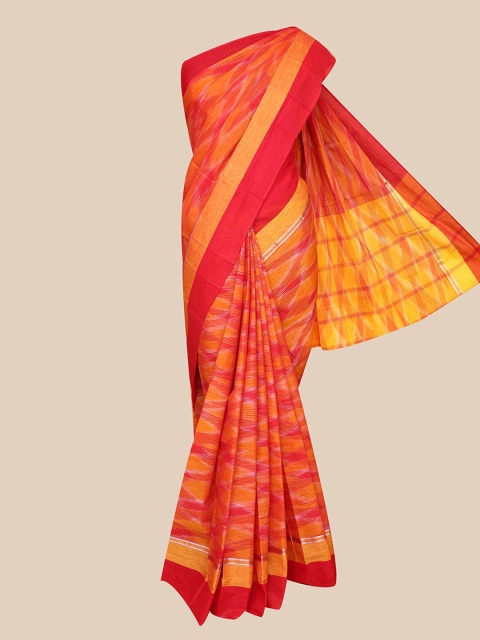 

The Chennai Silks Orange & Red Geometric Woven design Saree