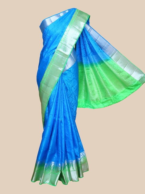 

The Chennai Silks Blue & Green Jute Cotton Fusion Saree