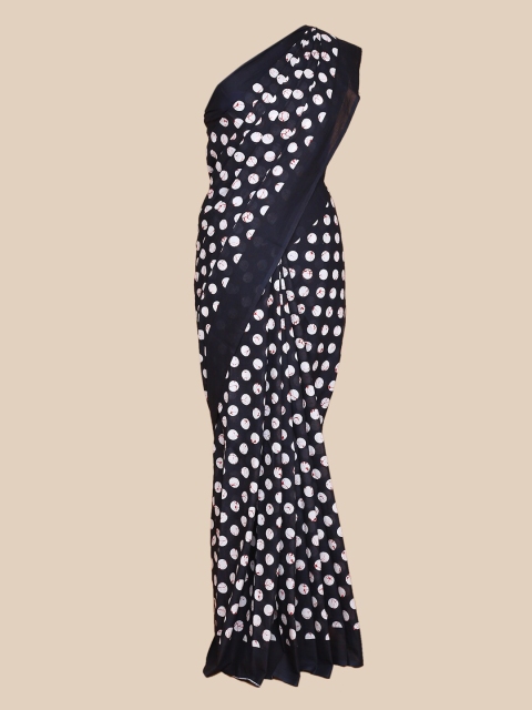 

The Chennai Silks Black & White Polka Dots Printed South Pure Cotton Saree