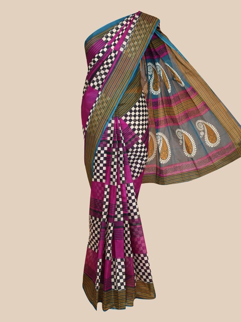 

The Chennai Silks White & Black Pure Cotton Fusion Saree