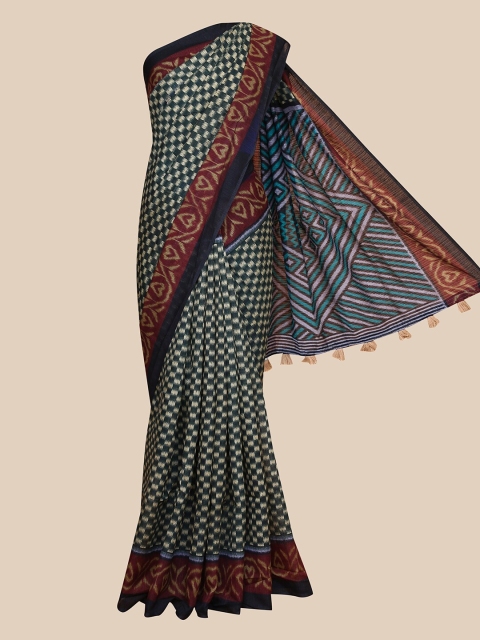 

The Chennai Silks Black & Beige Printed Bhagalpuri Saree