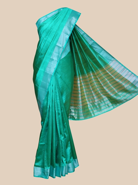 

The Chennai Silks Green & Yellow Jute Cotton Satin Patta Saree