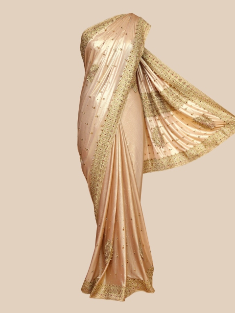 

The Chennai Silks Gold-Toned Ethnic Motifs Beads and Stones Saree