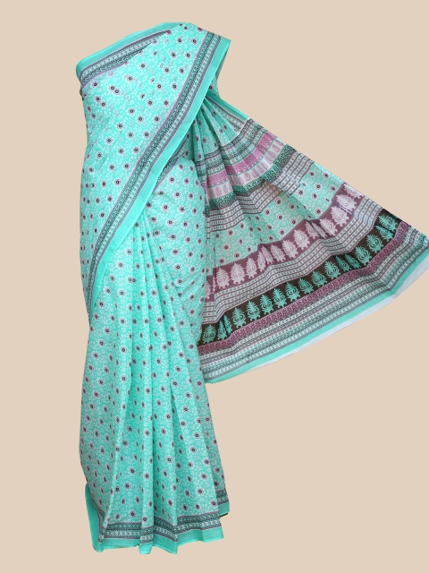 

The Chennai Silks Green & Pink Floral Printed South Pure Cotton Saree