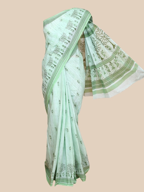 

The Chennai Silks Green & White Warli Pure Cotton Saree