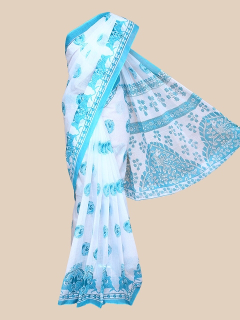 

The Chennai Silks Off White & Blue Ethnic Motifs Printed Pure Cotton Saree
