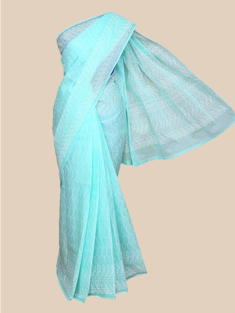 

The Chennai Silks Sea Green & White Ethnic Motifs Printed Pure Cotton Saree