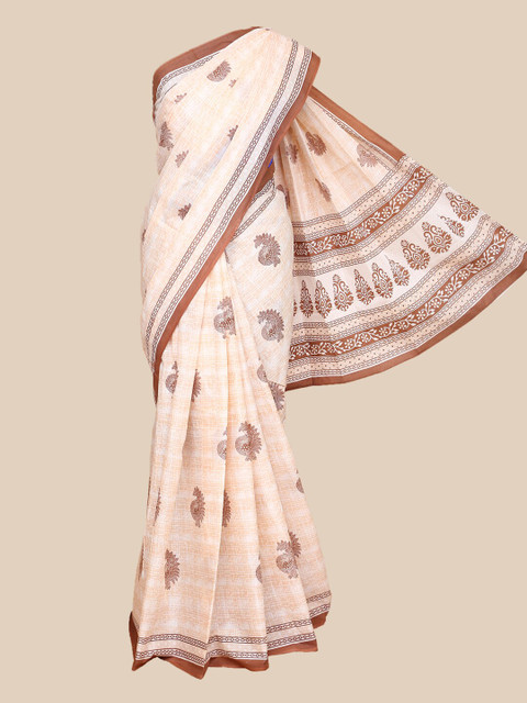 

The Chennai Silks Peach-Coloured & Coffee Brown Ethnic Motifs Pure Cotton Fusion Saree