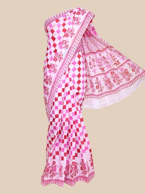 

The Chennai Silks White & Pink Printed Pure Cotton Fusion Saree