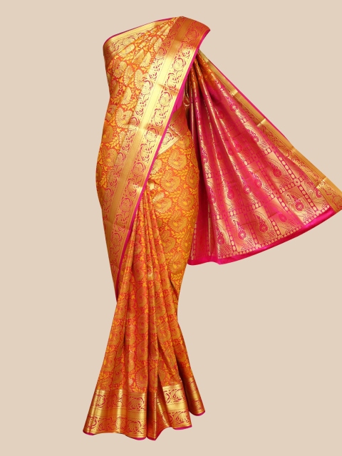 

The Chennai Silks Orange & Pink Woven Design Art Silk Fusion Saree