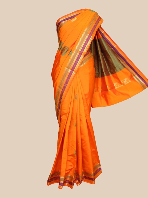 

The Chennai Silks Orange & Green Woven Design Art Silk Fusion Saree