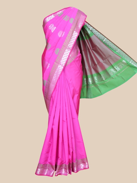 

The Chennai Silks Pink & Green Ethnic Motifs Zari Woven Design Art Silk Saree