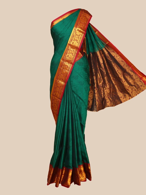 

The Chennai Silks Green & Gold-Toned Floral Saree