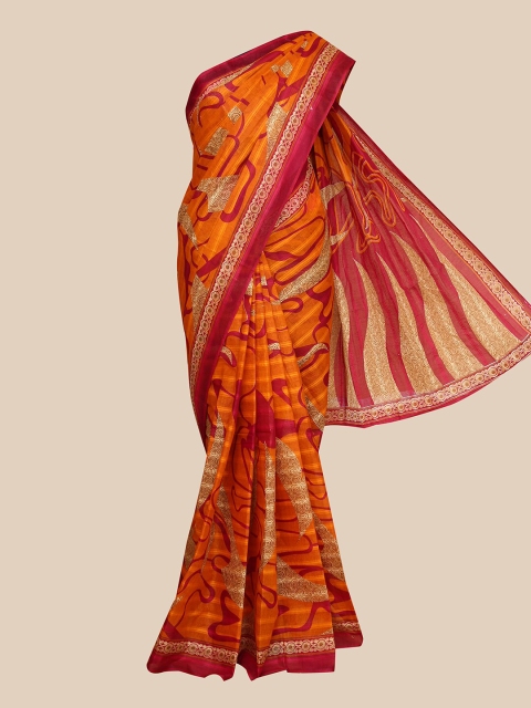 

The Chennai Silks Mustard & Red Printed Pure Cotton Saree