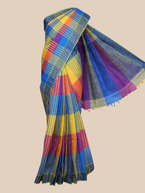 

The Chennai Silks Yellow & Pink Striped Pure Cotton Kovai Saree