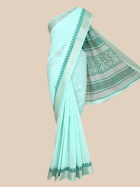 

The Chennai Silks Green & White Printed Fusion Chanderi Saree