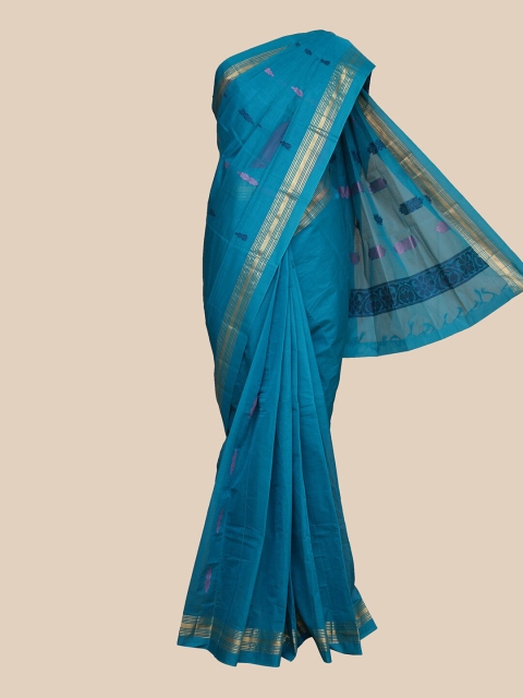 

The Chennai Silks Blue & Gold-Coloured Ethnic Motifs Woven Design Pure Cotton Kovai Saree