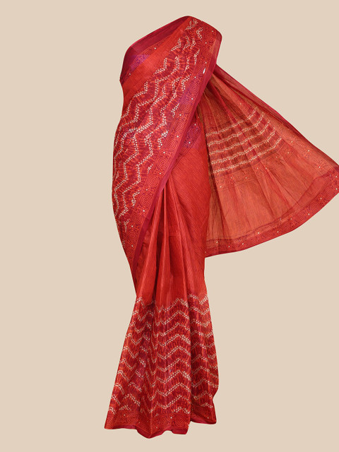 

The Chennai Silks Rust & White Batik Pure Cotton Saree