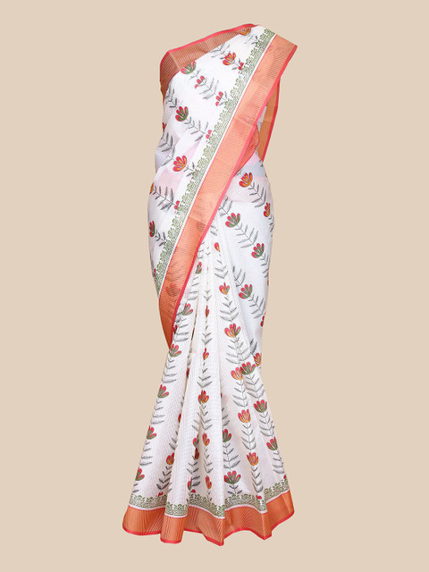 

The Chennai Silks Off White & Red Floral Fusion Saree