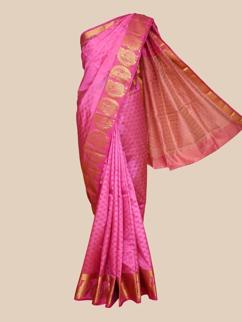 

The Chennai Silks Pink & Gold-Toned Woven Design Jute Cotton Fusion Saree