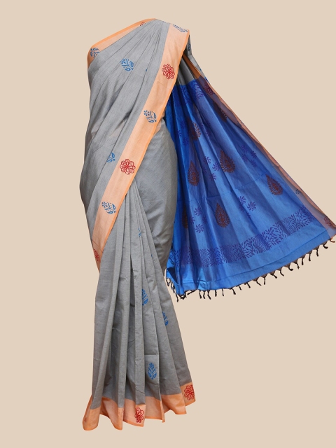

The Chennai Silks Blue & Grey Floral Printed Saree