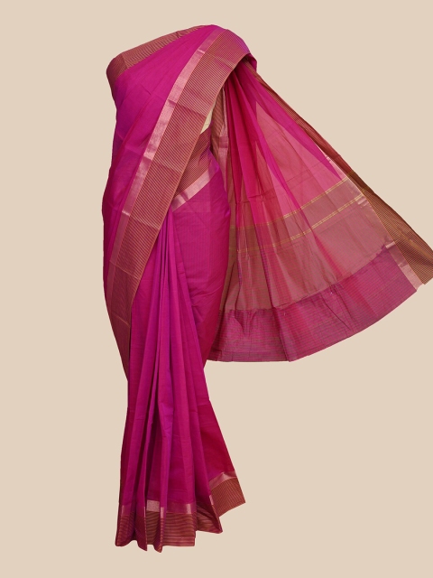 

The Chennai Silks Magenta & Maroon Silk Cotton Fusion Maheshwari Saree