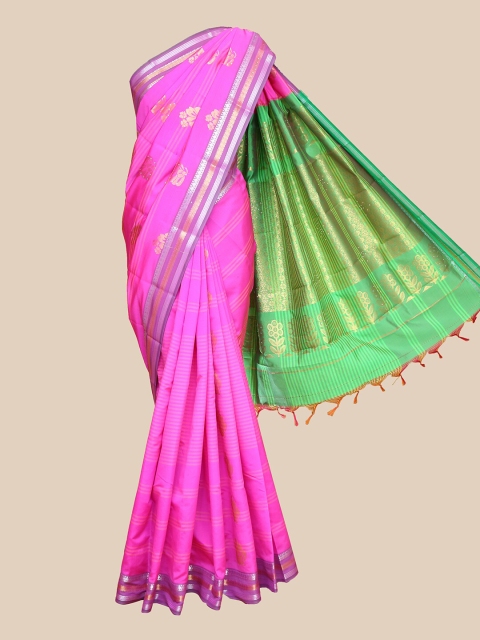 

The Chennai Silks Pink & Green Floral Woven Design Art Silk Saree