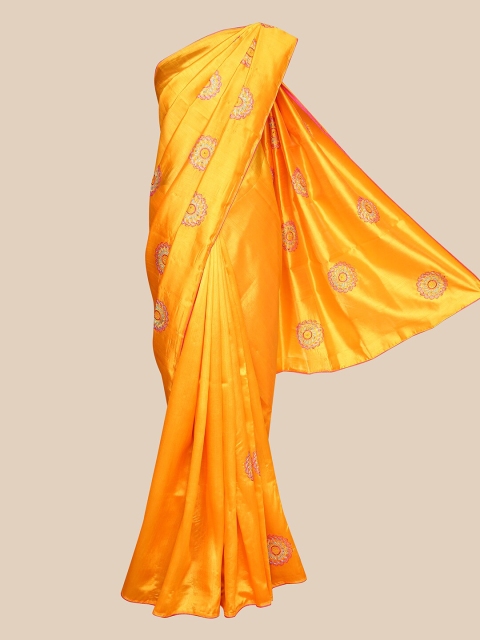 

The Chennai Silks Yellow & Pink Ethnic Motifs Embroidered Banarasi Saree