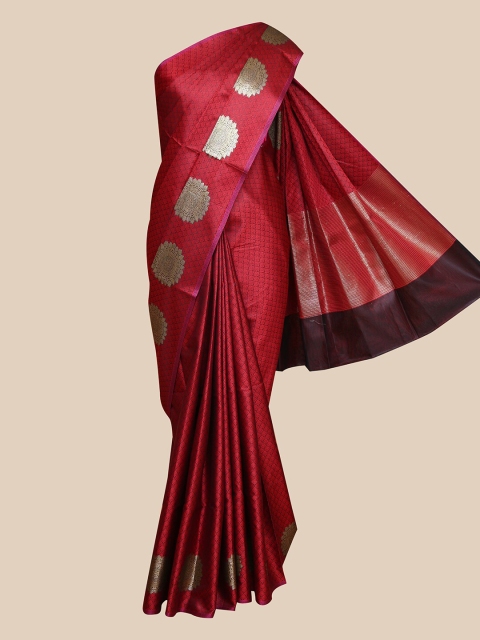 

The Chennai Silks Maroon & Gold-Toned Woven Design Organza Fusion Banarasi Saree