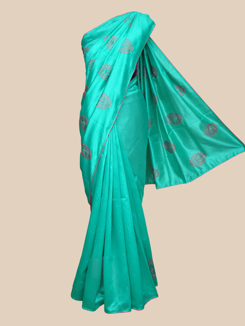 

The Chennai Silks Sea Green & Grey Ethnic Motifs Embroidered Saree