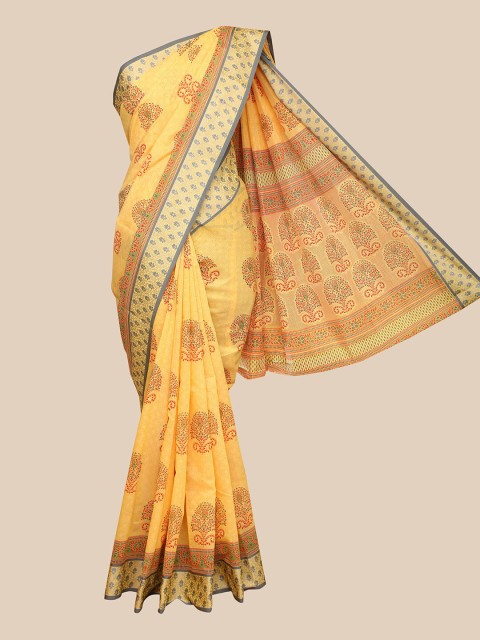 

The Chennai Silks Yellow & Red Ethnic Motifs Chanderi Saree