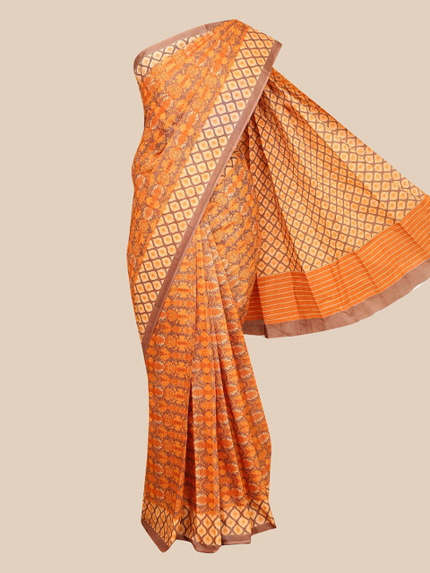 

The Chennai Silks Orange & Brown Abstract Printed South Pure Cotton Saree