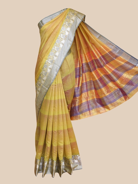 

The Chennai Silks Mustard & Brown Fusion Chanderi Saree