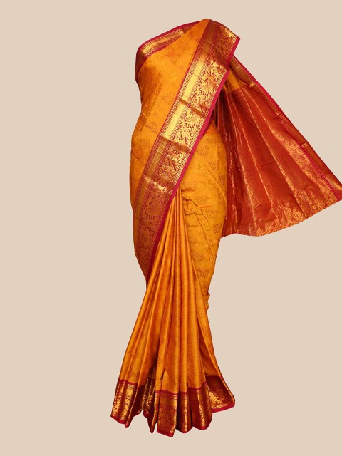 

The Chennai Silks Mustard & Pink Woven Design Zari Fusion Saree