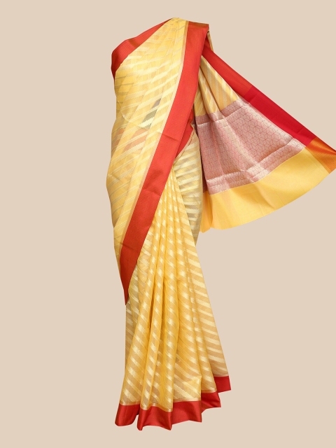 

The Chennai Silks Yellow & Red Striped Supernet Kota Saree