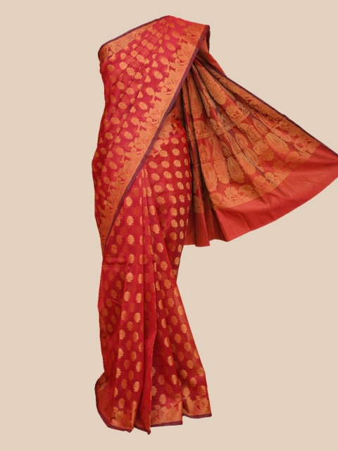 

The Chennai Silks Maroon & Cream-Coloured Floral Supernet Fusion Kota Saree