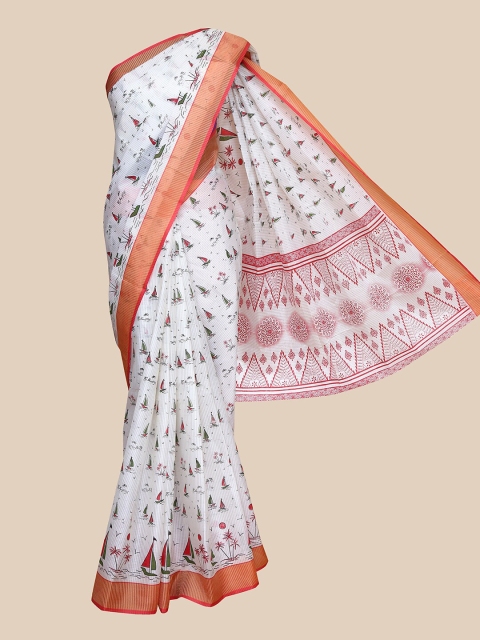 

The Chennai Silks Off White & Red Floral Printed Saree