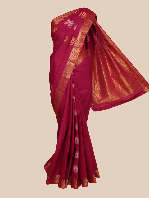 

The Chennai Silks Maroon & Gold Ethnic Motifs Silk Cotton Maheshwari Saree