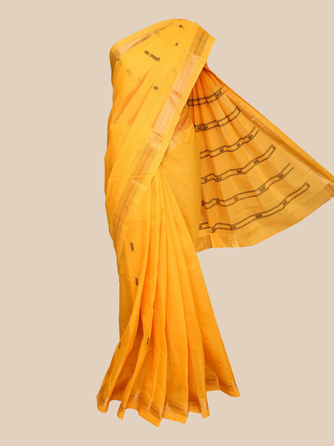 

The Chennai Silks Yellow & Black Ethnic Motifs Woven Design Pure Cotton Kovai Saree