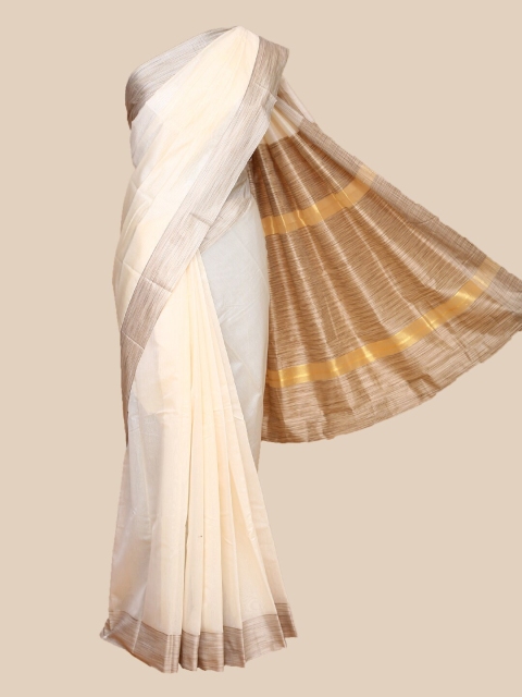 

The Chennai Silks Beige & Gold-Coloured Zari Silk Cotton Maheshwari Saree