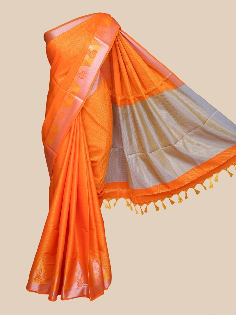 

The Chennai Silks Orange & Gold-Toned Ethnic Motifs Organza Banarasi Saree
